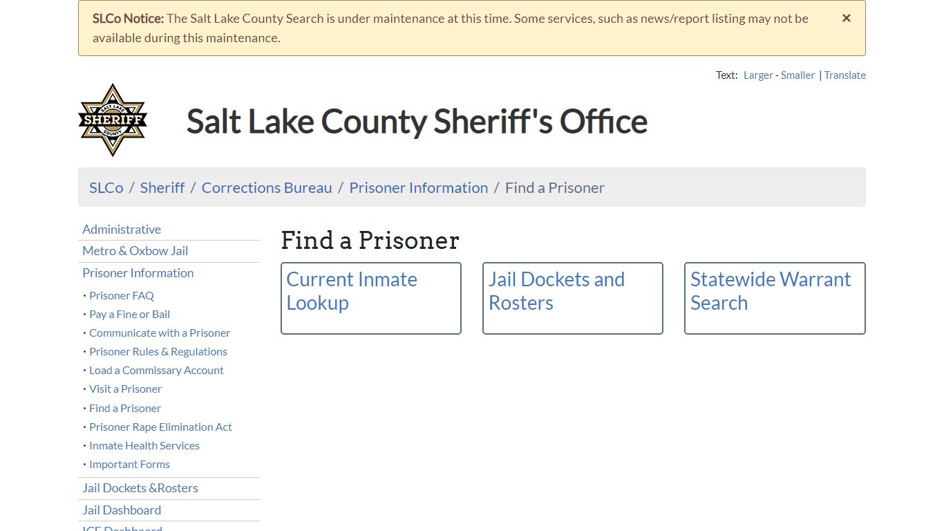 Find a Prisoner - Sheriff | SLCo - Salt Lake County, Utah